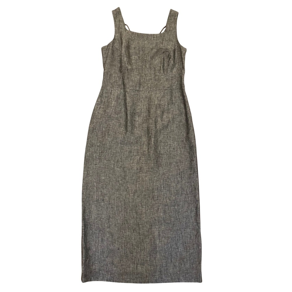 Linen Sheath Dress Grey Midi Sleeveless Tie Back Isabella‎ Bird